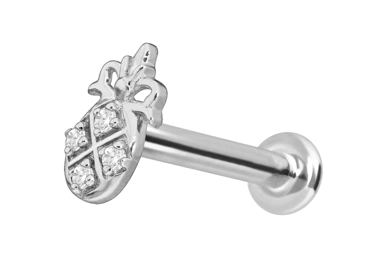 14 Karat Gold Labret Piercing mit Push Fit MOISSANIT-ANANAS